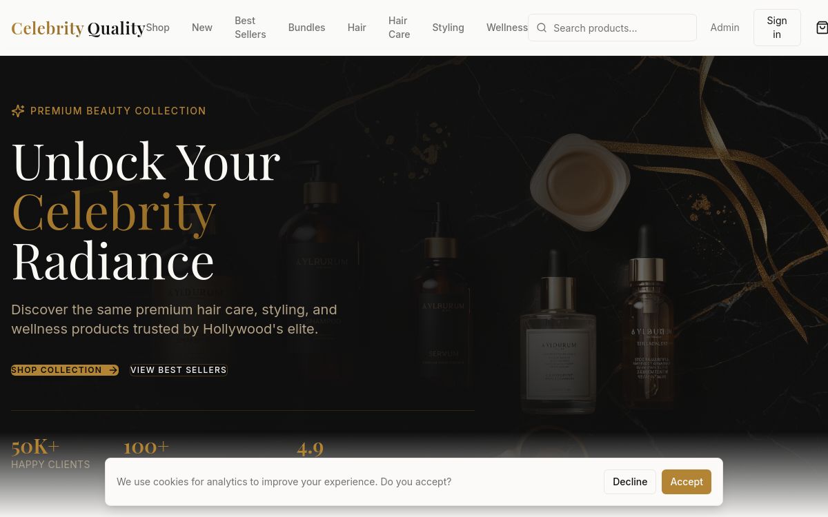 Screenshot of the Celebrity Quality website