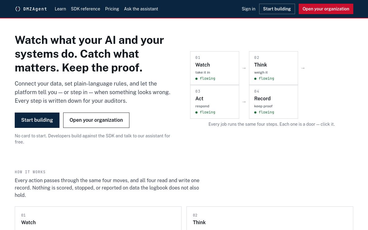 Screenshot of the DMZAgent website