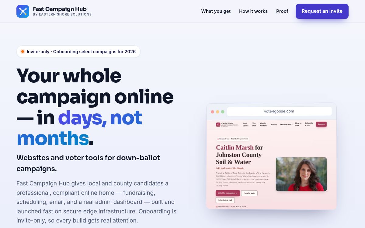 Screenshot of the Fast Campaign Hub website